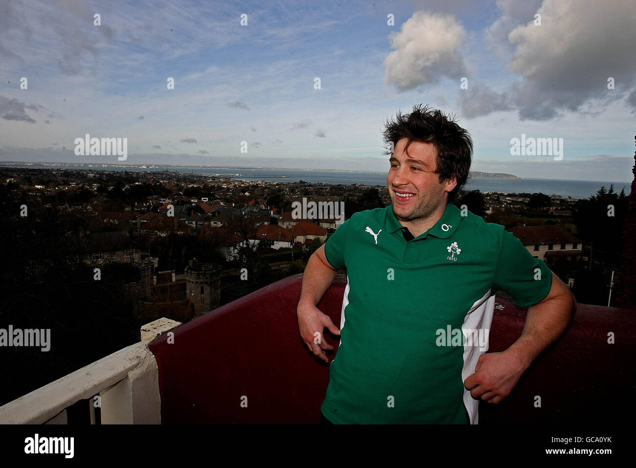 Ireland's Kevin McLaughlin on the 5th floor balcony after the press
