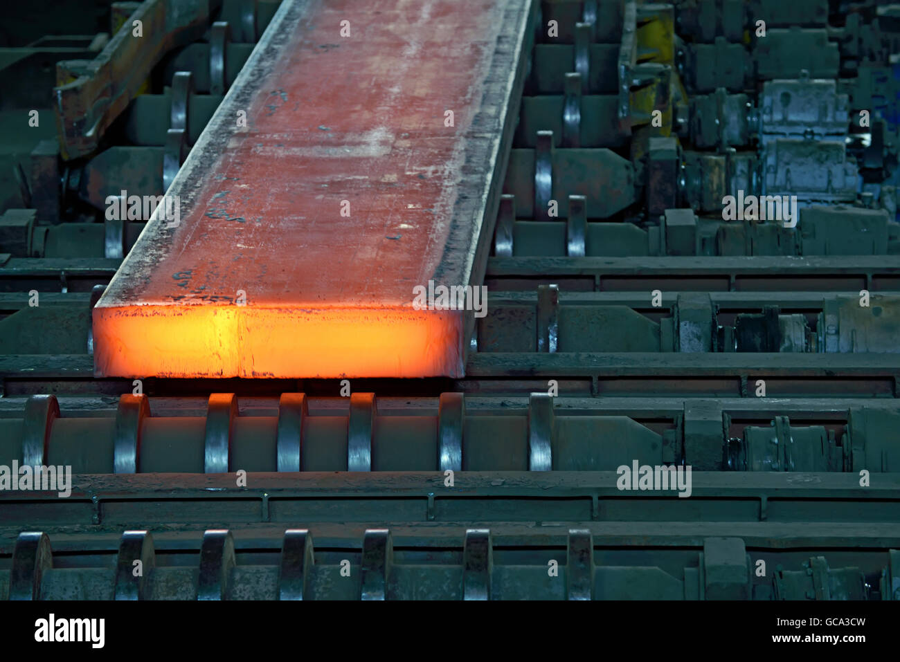 Hot steel plate in steel plant Stock Photo