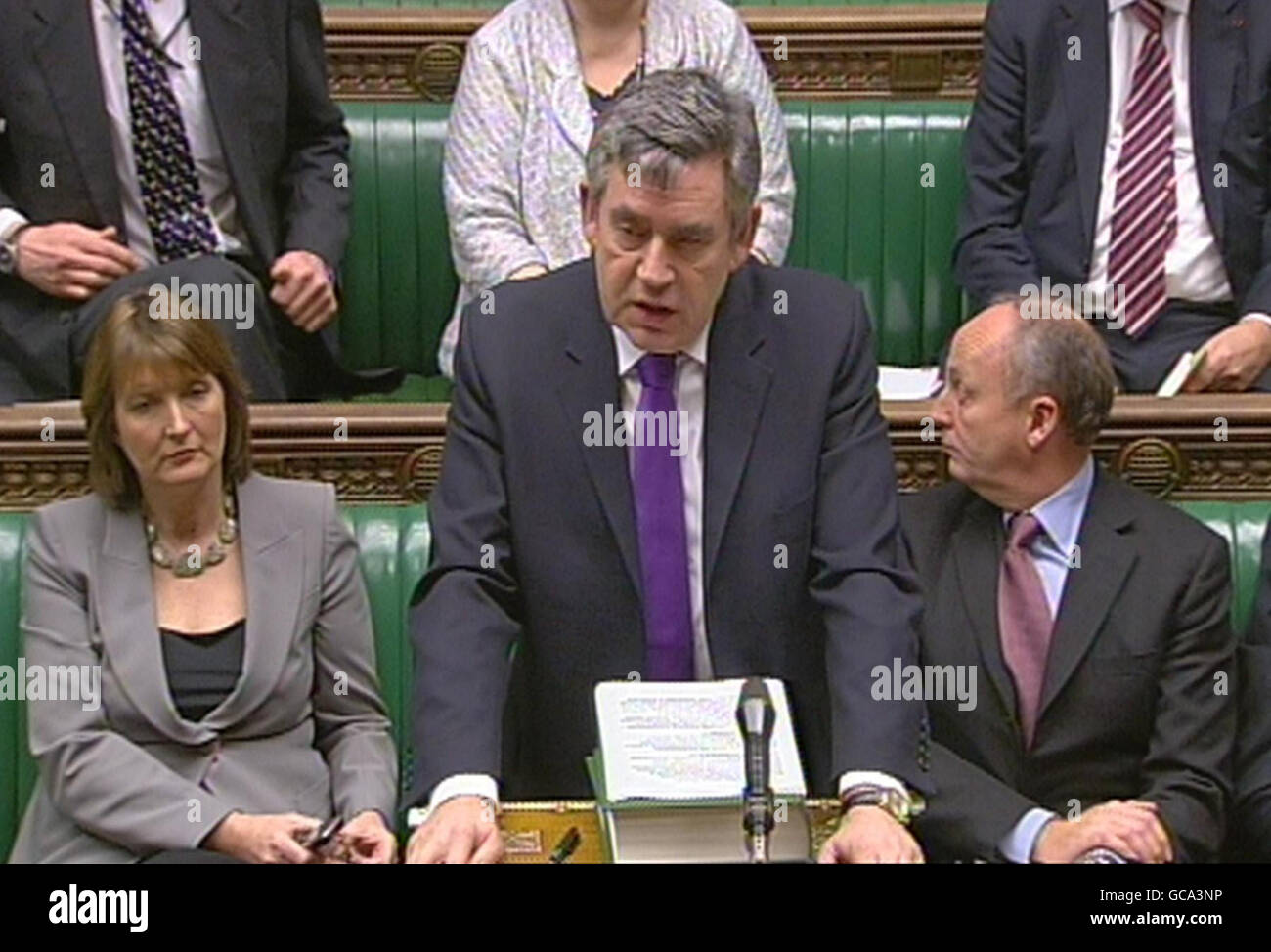 Prime Minister Gordon Brown gives a statement to the House of Commons, London, where he said that the last loyalist paramilitary organisation to hold arms, the South-East Antrim UDA, had this afternoon 'completed their decommissioning'. Stock Photo