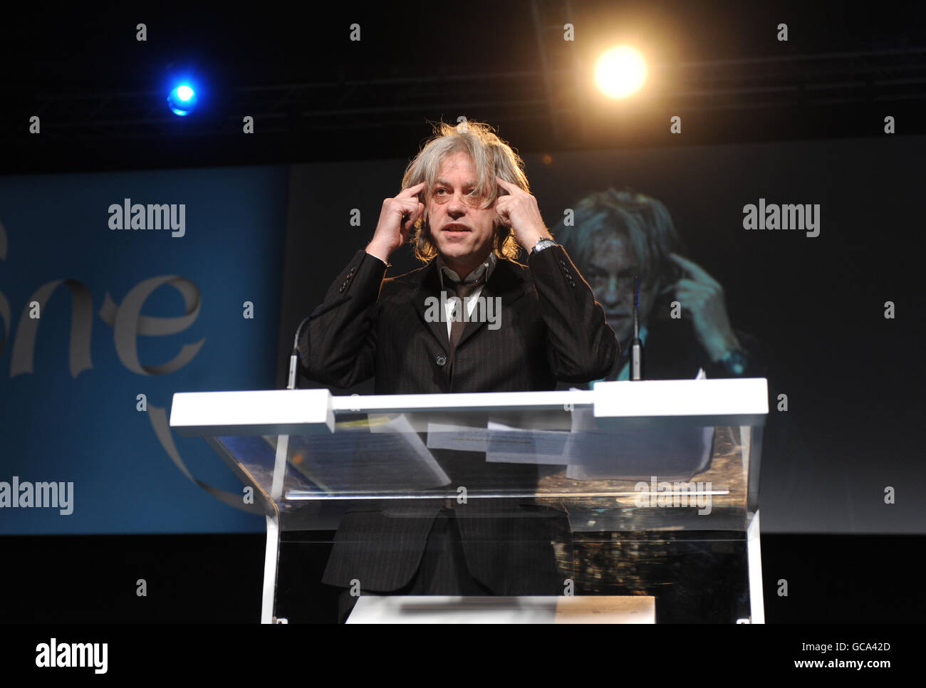 Sir Bob Geldof speaks during the One Young World Summit ceremony at Old