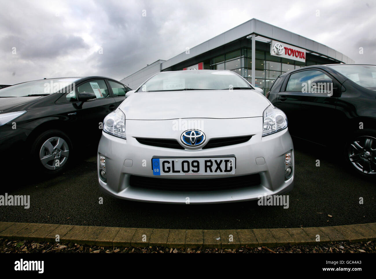 Toyota prius hybrid car on forecourt toyota dealer in ashford hi-res ...