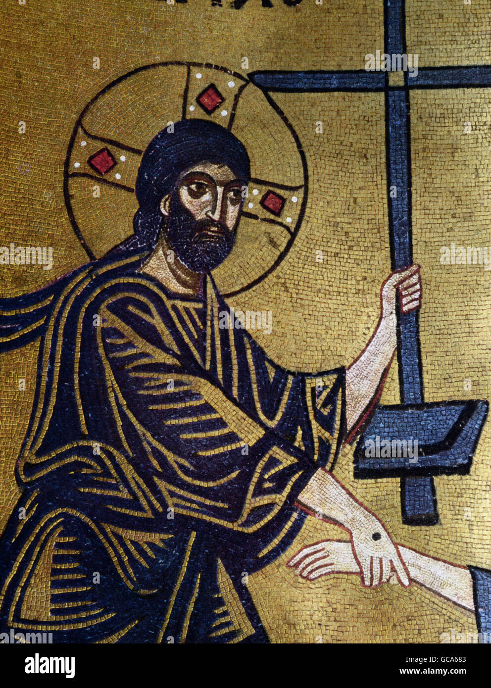 fine arts, middle ages, Byzantine Art, mosaic, Jesus Christ, Nea Moni, Chios, Greece, 11th century, Stock Photo