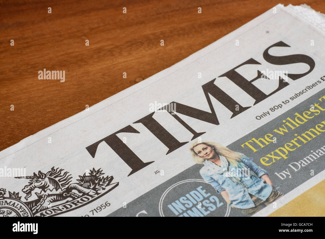 Close up of part of the masthead of The Times newspaper Stock Photo