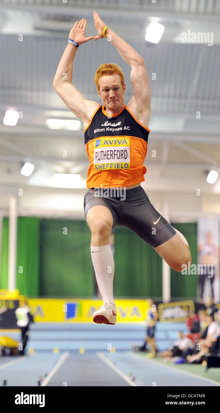 Greg Rutherford in action in the Men's long jump during the Aviva World ...