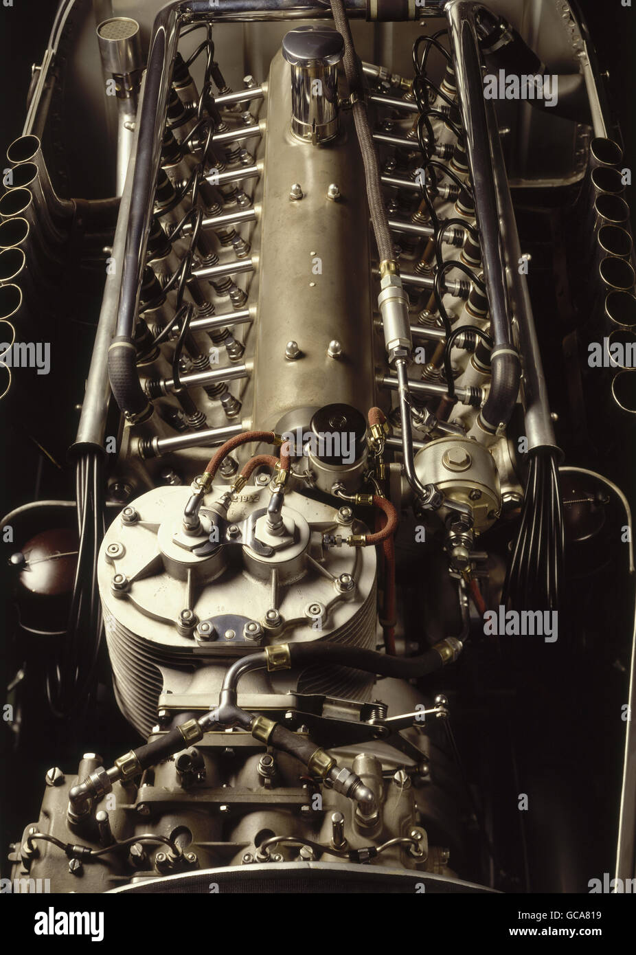 transport / transportation, car, vehicle variants, Auto Union, racing car, year of construction: 1936, detail: engine, historic, historical, 20th century, 1930s, 30s, sports car, number 4, four, open, technics, Additional-Rights-Clearences-Not Available Stock Photo