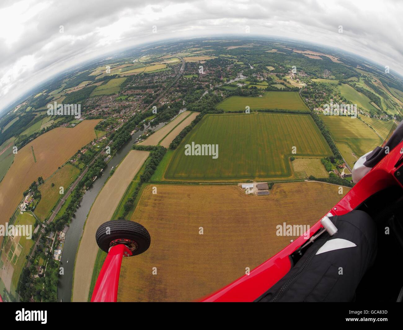 flying a gyrocopter above Oxfordshire UK Stock Photo