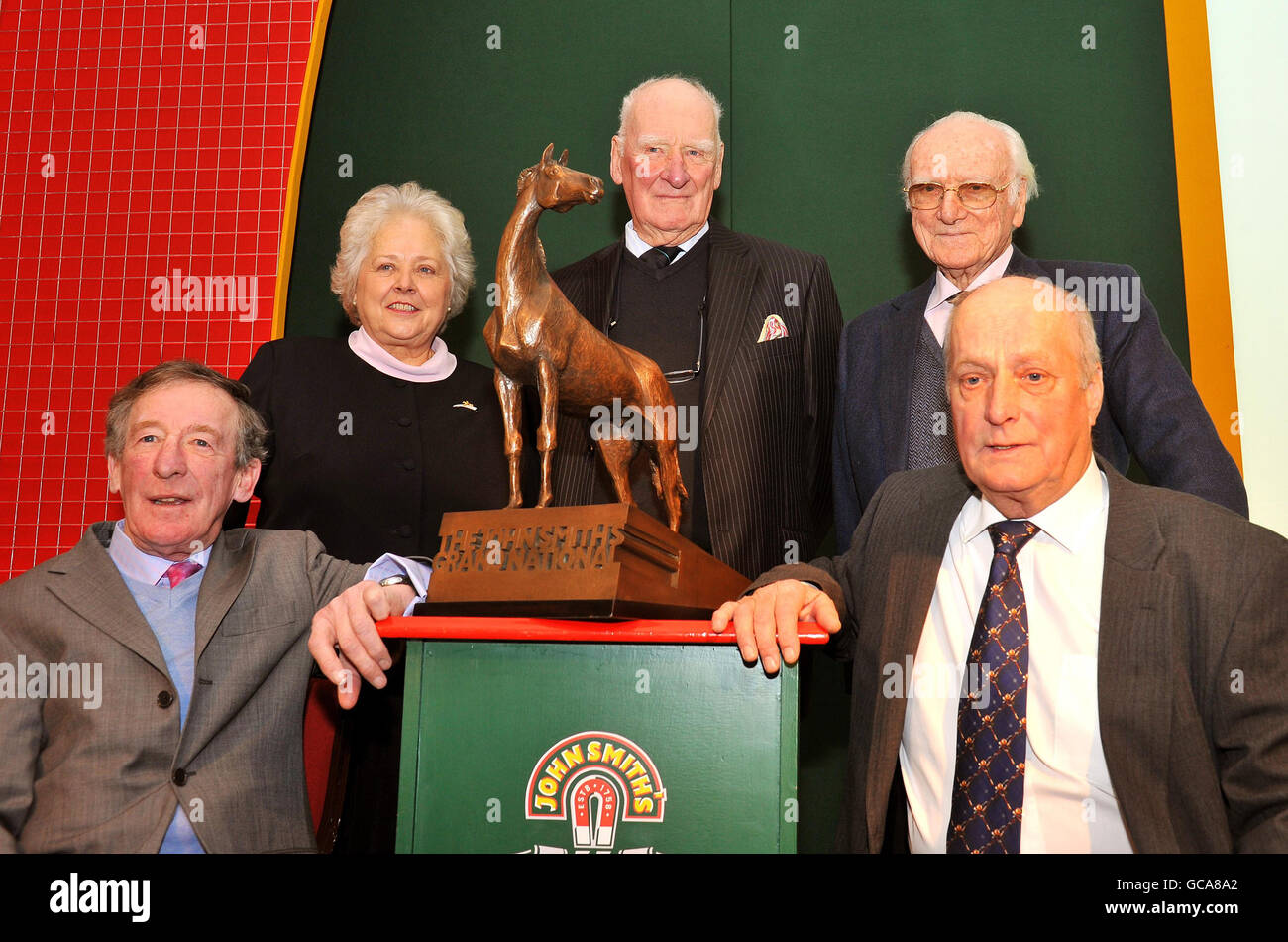 (Left-Right) Tommy Carberry, Jenny Pitman, Donald 'Ginger' McCain, Sir Peter O'Sullevan, and John Buckingham who are five of the ten contenders to be selected as Grand national legends for this years race at Aintree in Liverpool on Saturday 10th April 2010. Stock Photo