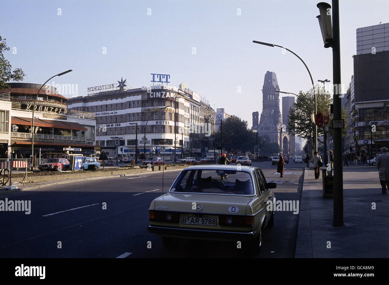 geography / travel, Germany, Berlin, streets, Kurfuerstendamm, Kaiser Wilhelm Memorial Church in the background, 1970s, Additional-Rights-Clearences-Not Available Stock Photo