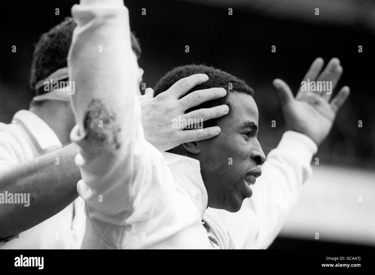 England's Chris Oti celebrates scoring his third try of the afternoon