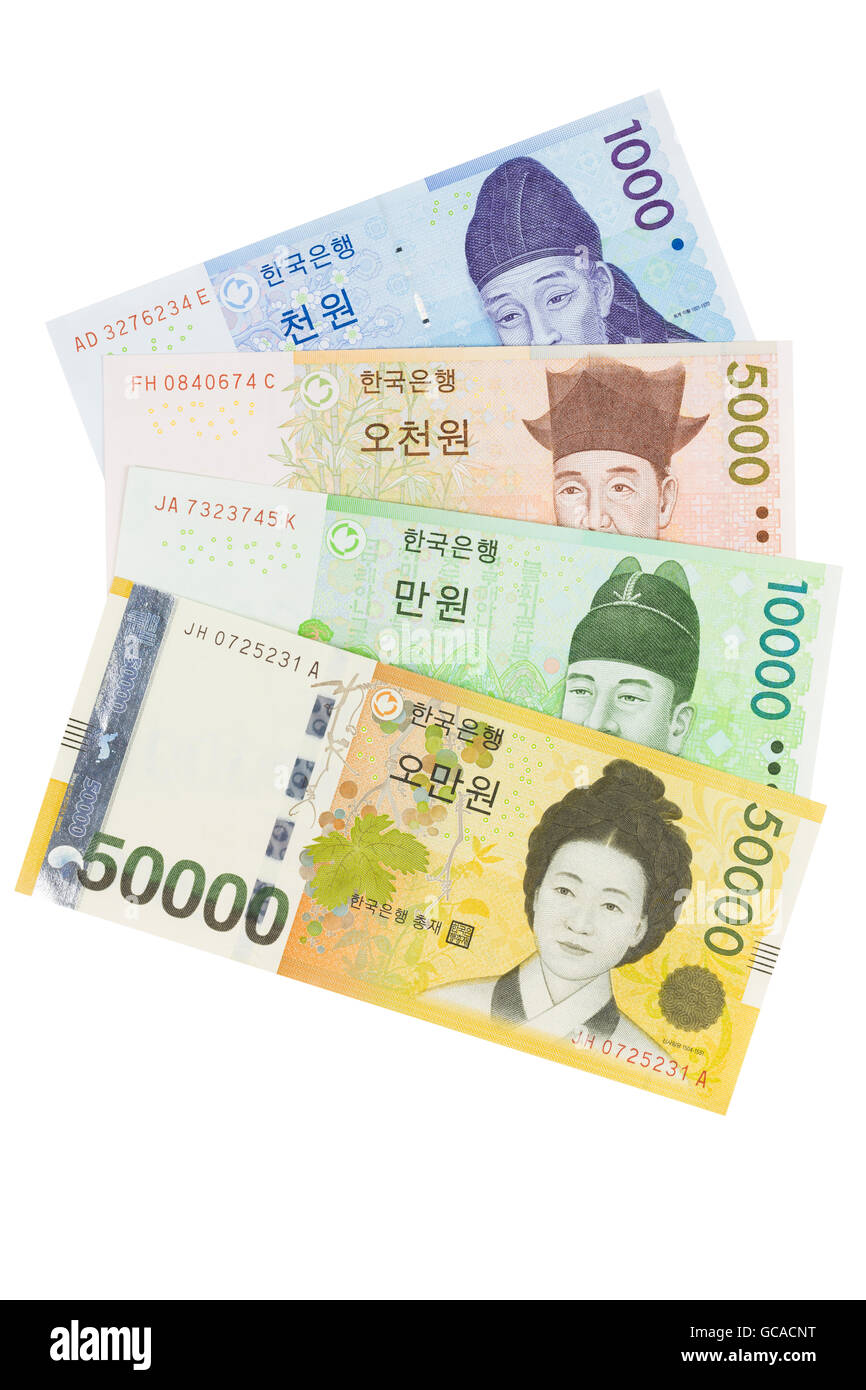 South korean banknotes in various denominations Stock Photo