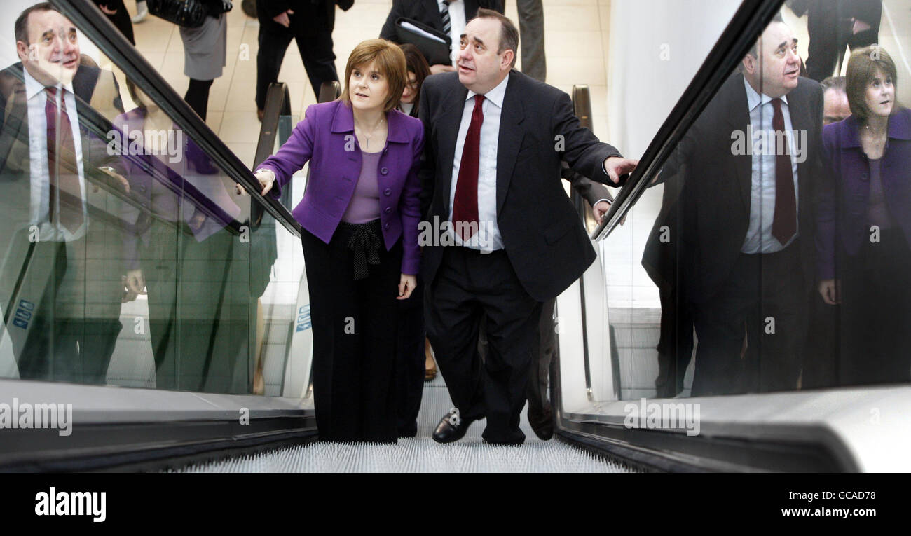 Scottish First Minister Alex Salmond and Health Secretary Nicola Sturgeon during a visit to officially open the New Victoria Hospital in Glasgow. Stock Photo