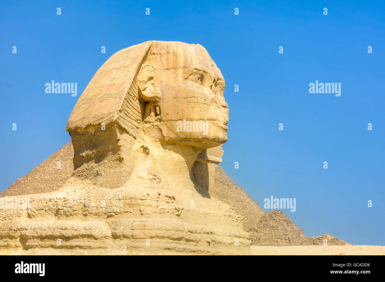 The Great Sphinx of Giza. Monumental limestone statue with a lion's ...