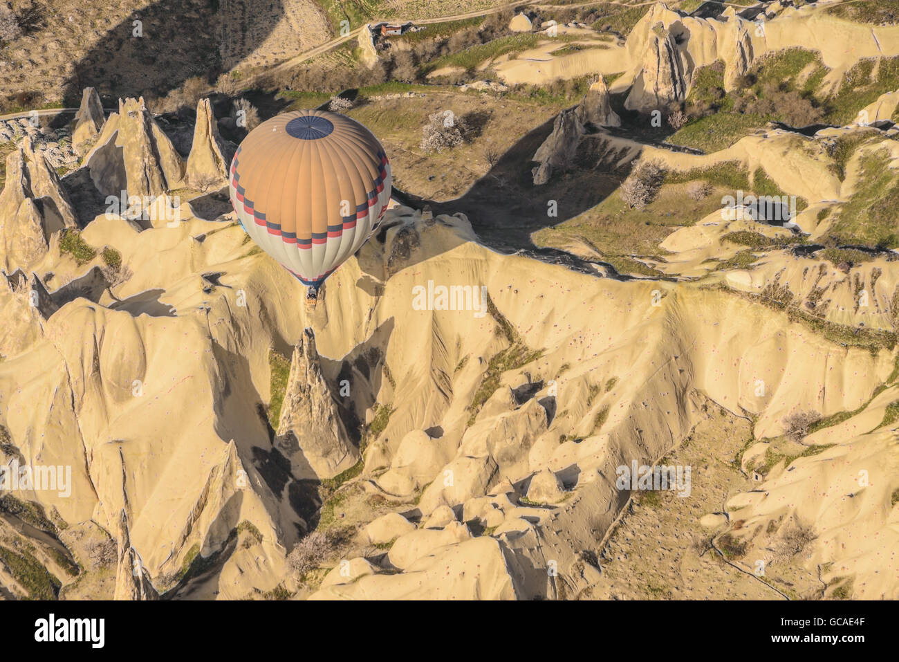 Balloon ride over the unique rock formations of Cappadocia, Anatolia, Turkey Stock Photo