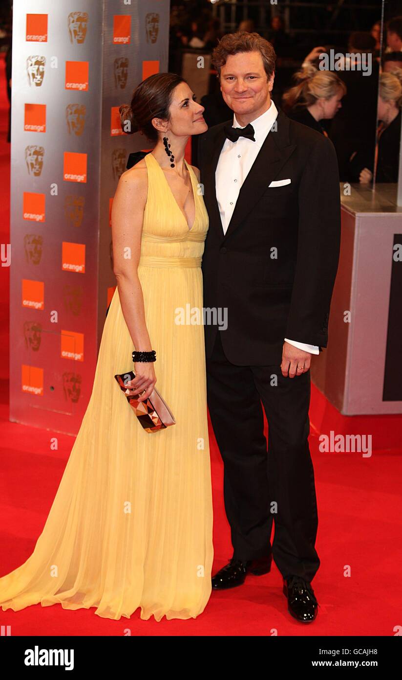 Colin Firth with his wife Livia Giuggioli arriving for the Orange British Academy Film Awards, at The Royal Opera House, London. Stock Photo