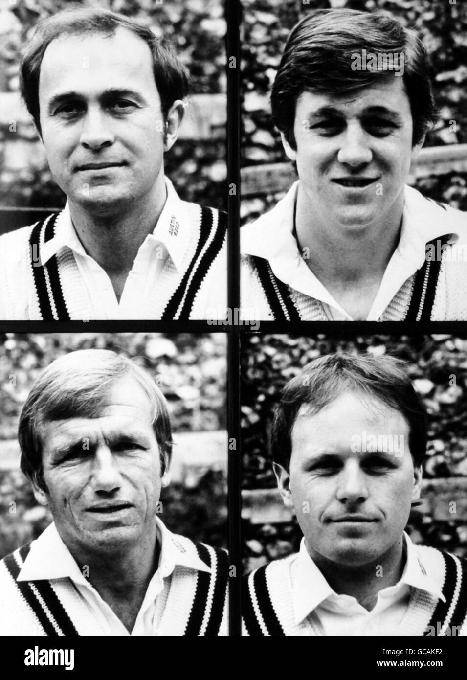 Members of Middlesex county cricket team (top left-right) Phil Edmonds and Keith Brown (bottom left-right) Clive Radley and Keith Tomlins Stock Photo