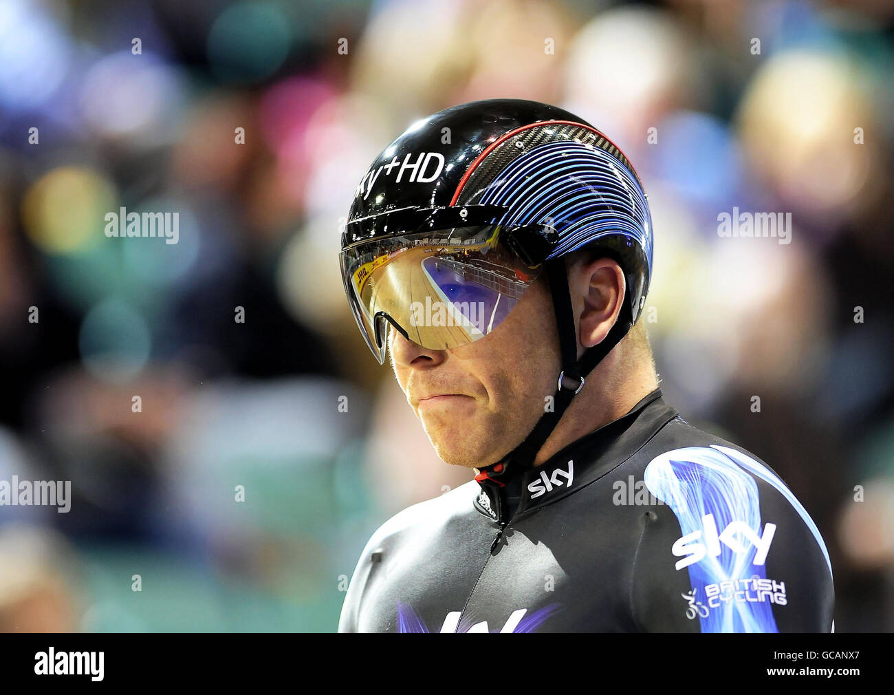 Cycling - Revolution 28 - Manchester Velodrome. Sir Chris Hoy waits on the start line in the Men's Sprint during the Revolution 28 Cycling Championship at Manchester Velodrome, Manchester. Stock Photo