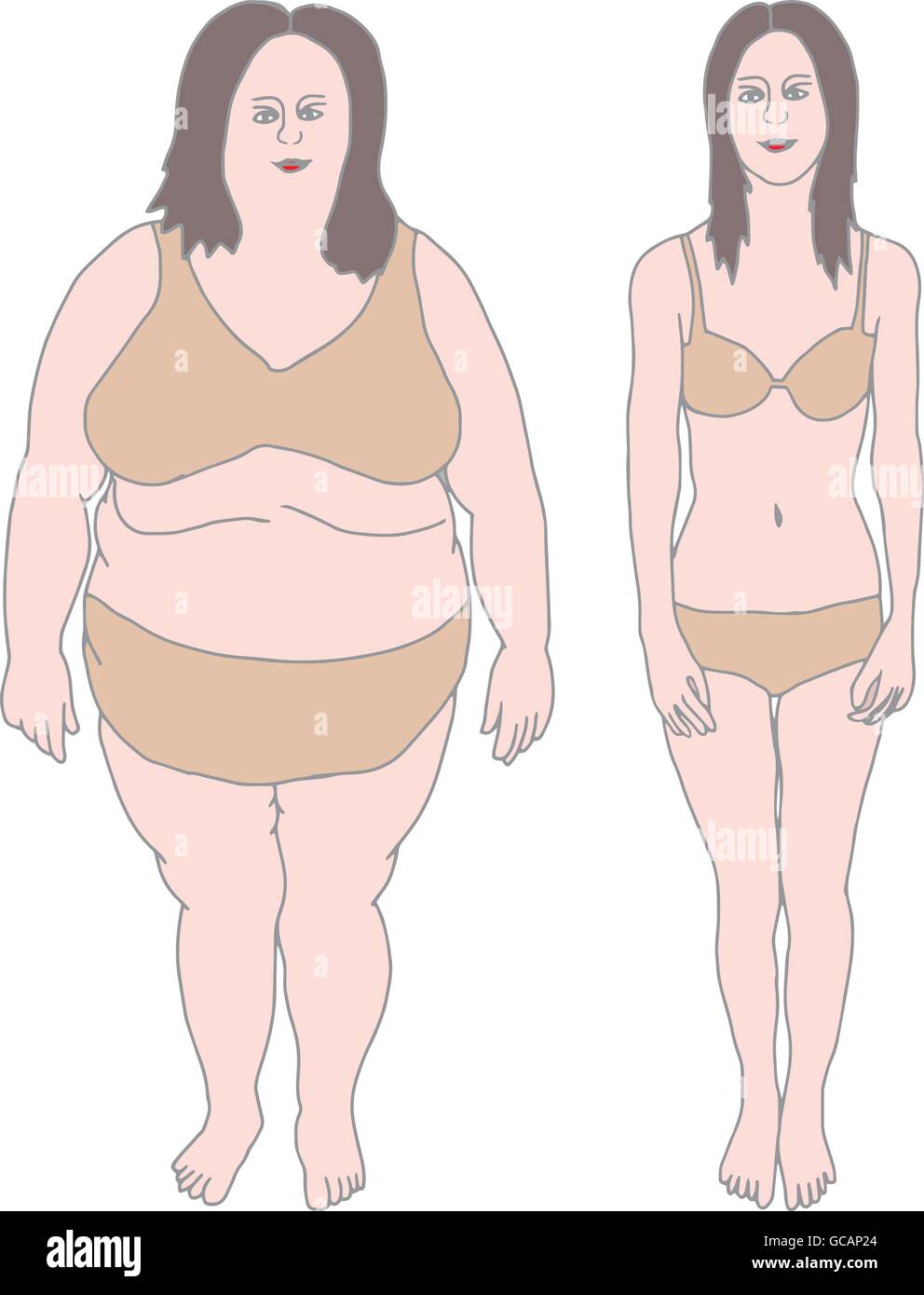Fat and Thin Girl (Before and After). Vector illustration eps 10 Stock Vector