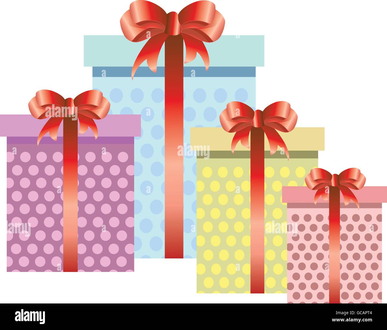 Set of colorful gift boxes with bows and ribbons. Vector illustration ...