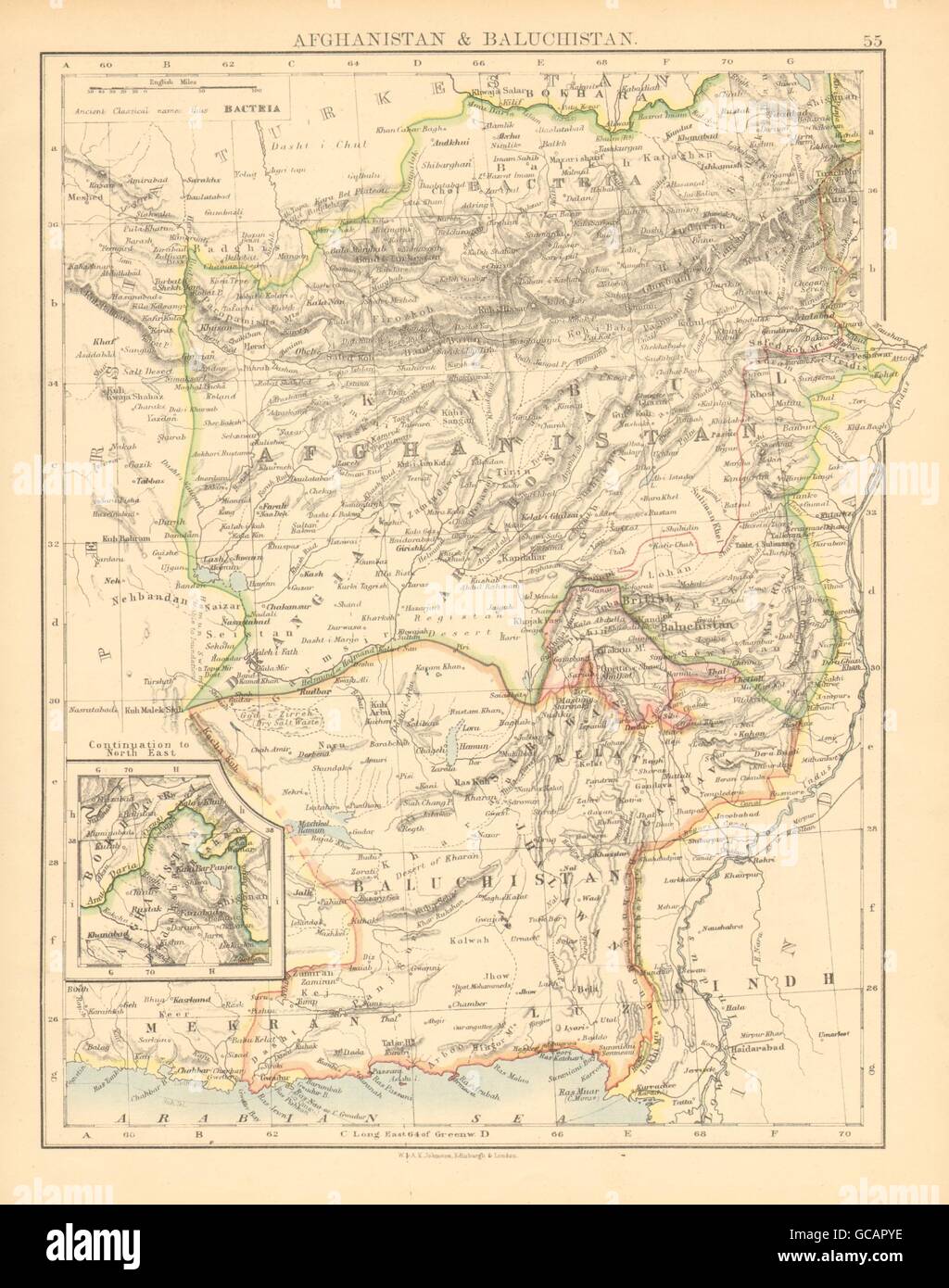 AFGHANISTAN & BALUCHISTAN. Kabul.British Baluchistan.Pakistan, 1897 old map Stock Photo