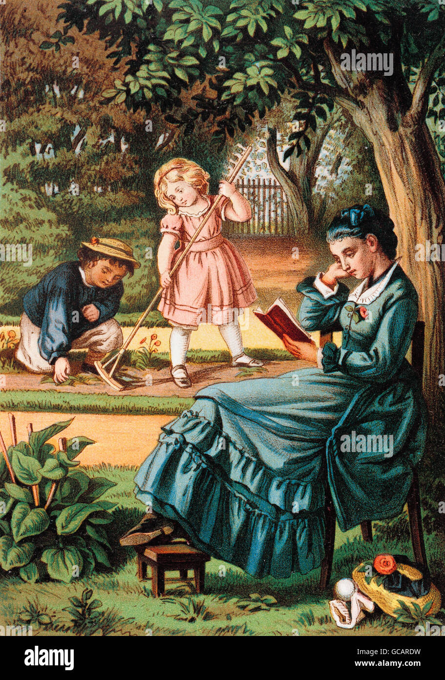 literature, children's book 'Töchter-Album', story: 'Den Fehler sühnen' (atoning a mistake) by A. Carolis, illustration by Fanny Bürkner, published by Thekla von Gumpert, Glogau, 1875, Additional-Rights-Clearences-Not Available Stock Photo
