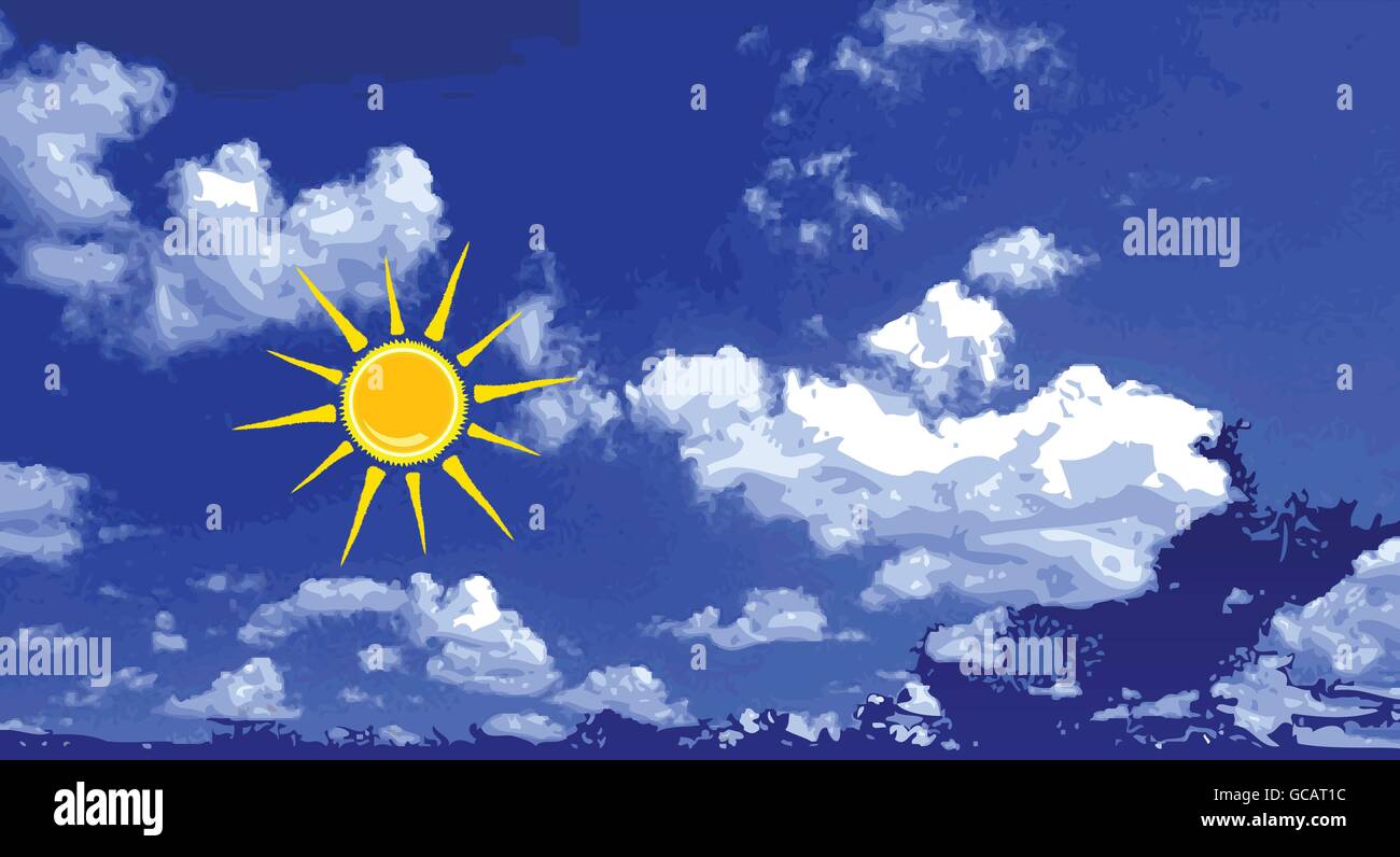 blue sky with sun and cloud art vector background Stock Vector Image ...
