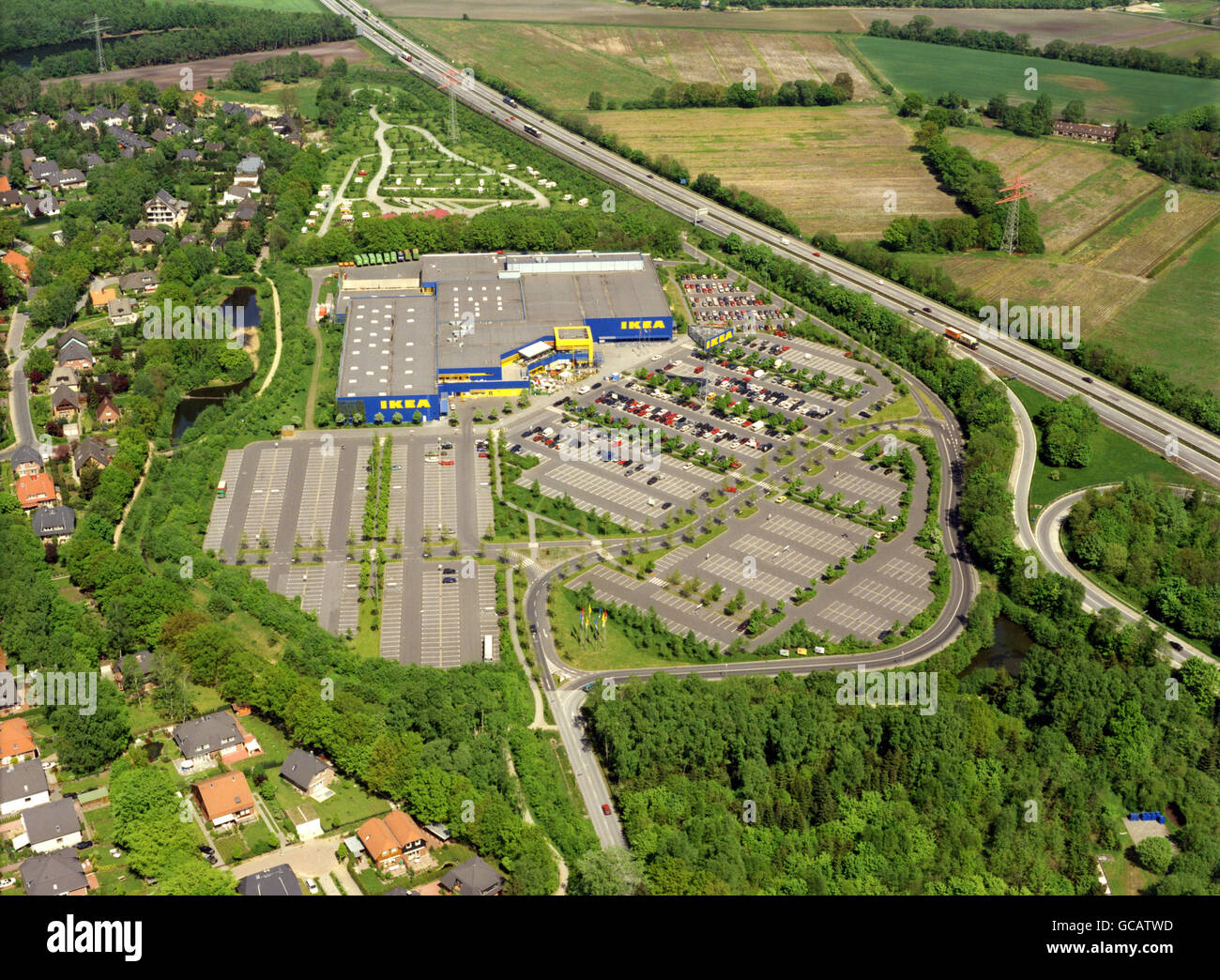 trade, shops, IKEA branch, in the North of Hamburg, Germany, aerial view, 1994, Additional-Rights-Clearences-Not Available Stock Photo
