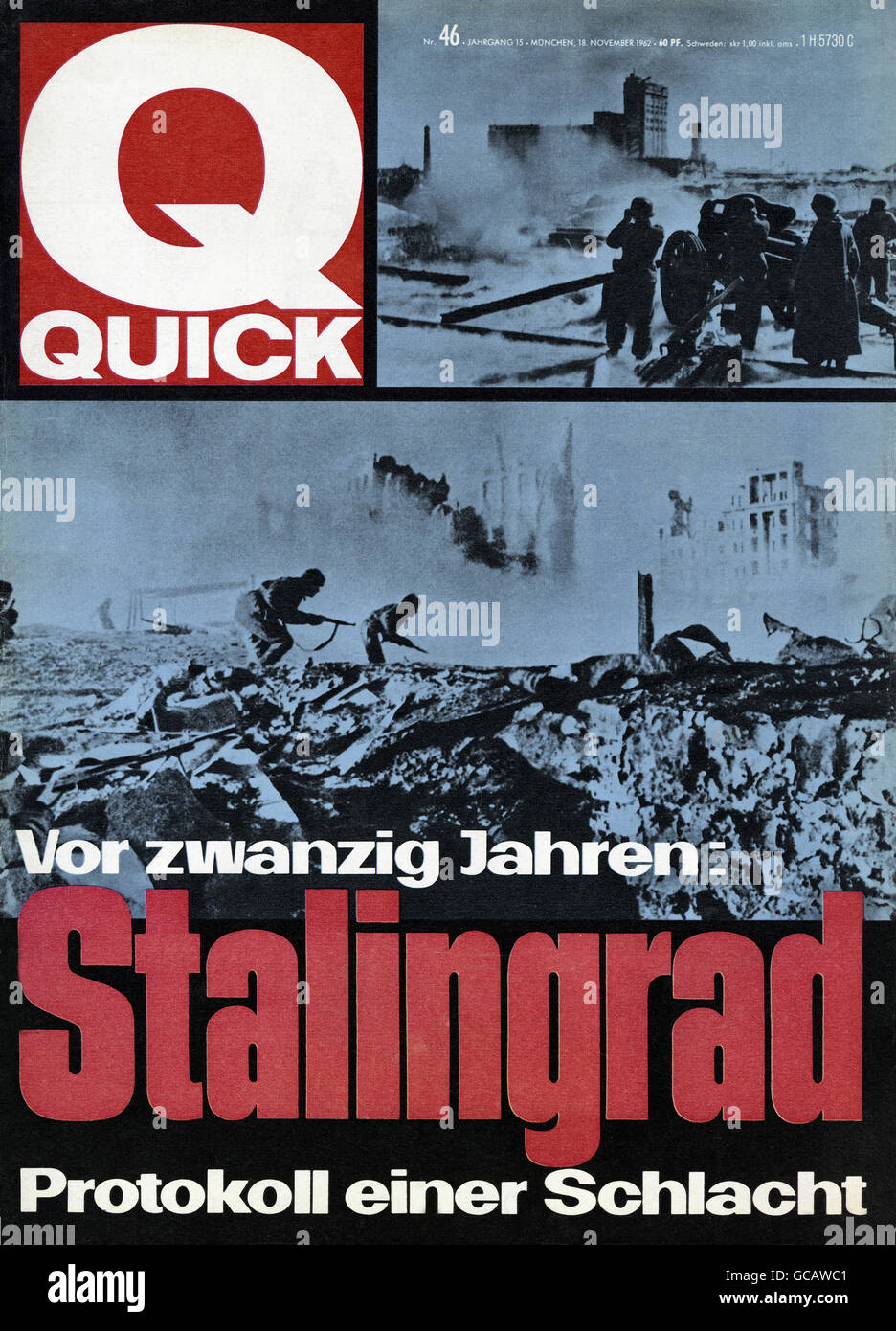 magazines, 'Quick', magazine 46, title: 'Vor zwanzig Jahren - Stalingrad' (20 years ago - Stalingrad), Munich, Germany, 18.11.1962, Additional-Rights-Clearences-Not Available Stock Photo