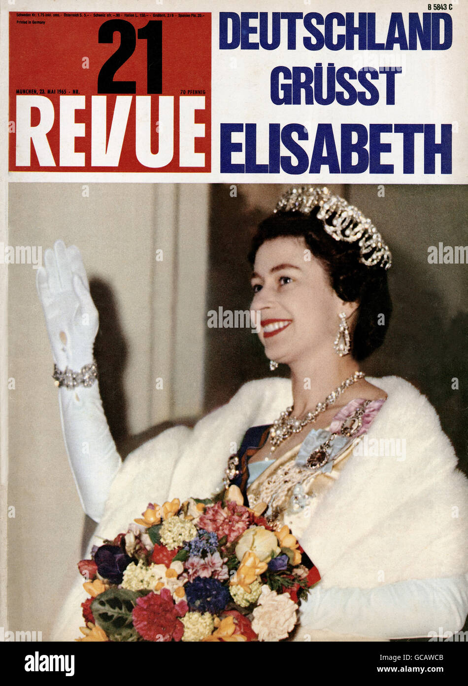magazine, Revue, number 21, cover, 'Deutschland gruesst Elisabeth', Munich, Germany, 23.5.1965, Additional-Rights-Clearences-Not Available Stock Photo