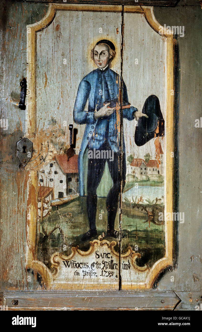 fine arts, Alpine folk art, painting on wood, miller and priest Winocus
