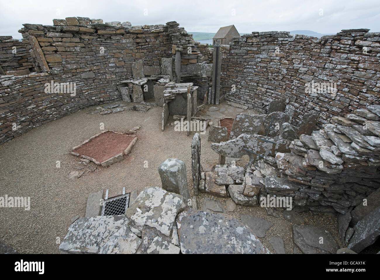 The 2000year BC Iron Age Broch of Gurness at Evie on the North coast of Orkney Mainland.  SCO 10,571 Stock Photo