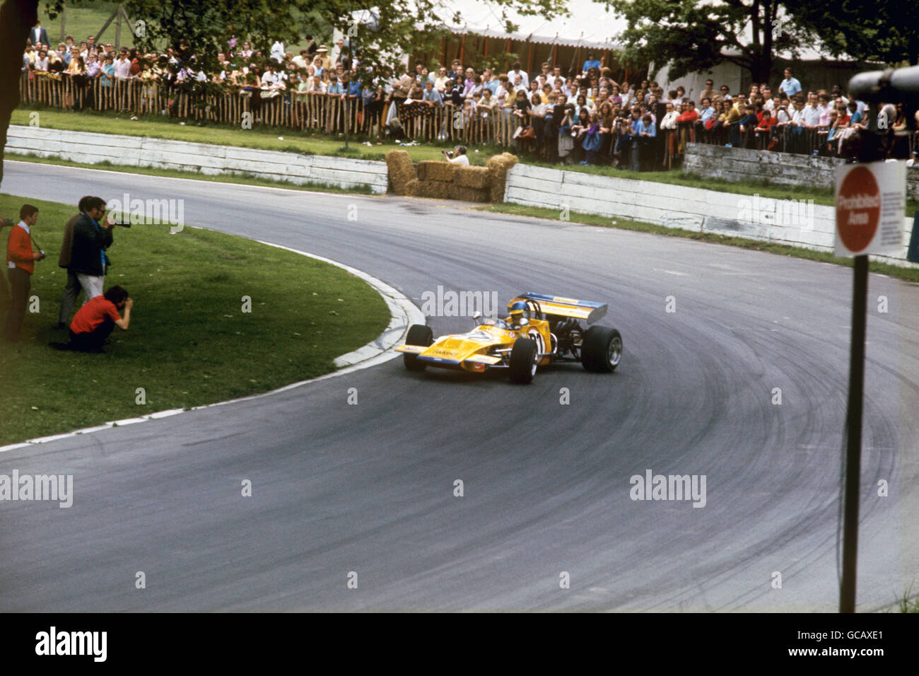 Swedish racing driver Ronnie Peterson in action in his March 712 during the Formula 2 Championship race at the Crystal Palace race track. Stock Photo
