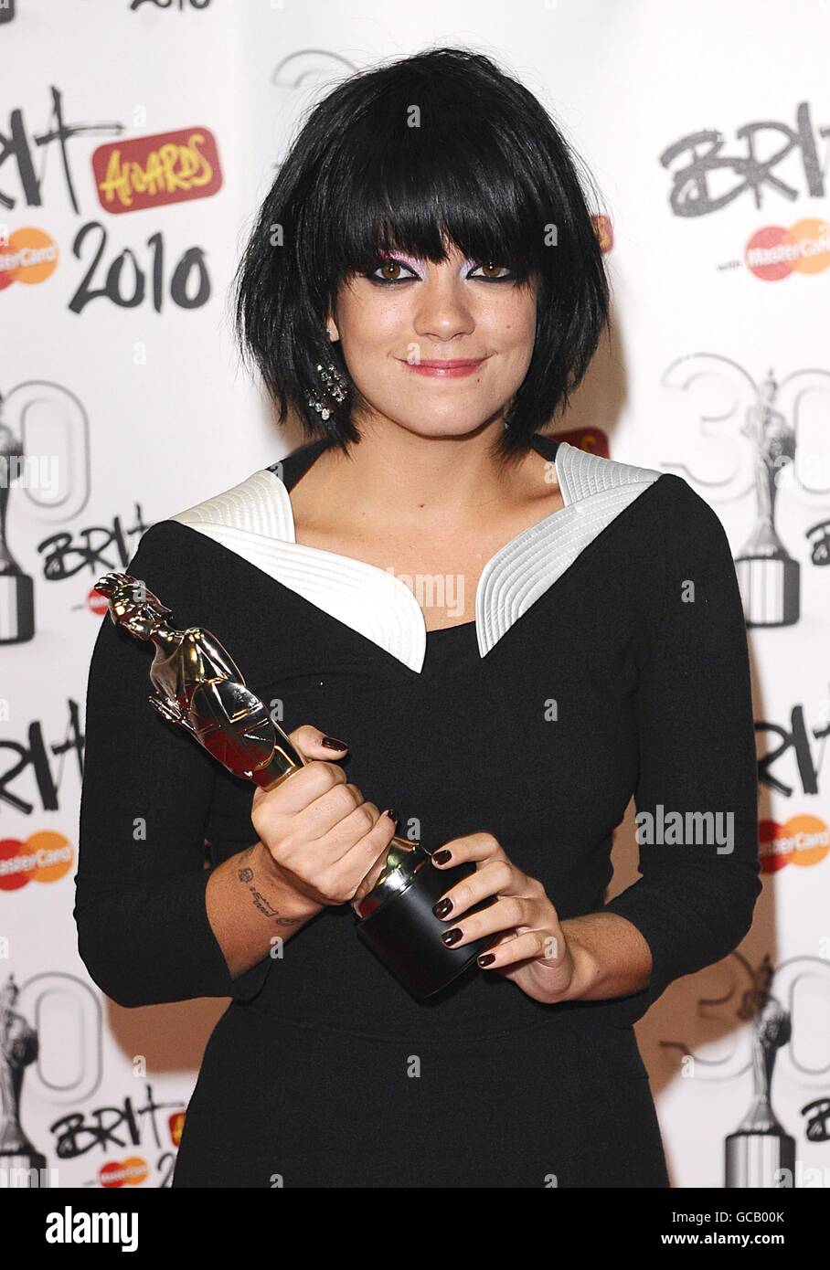 Lily Allen with the award for British Female Solo Artist Award, at the BRIT  Awards 2010, at Earls Court, London Stock Photo - Alamy