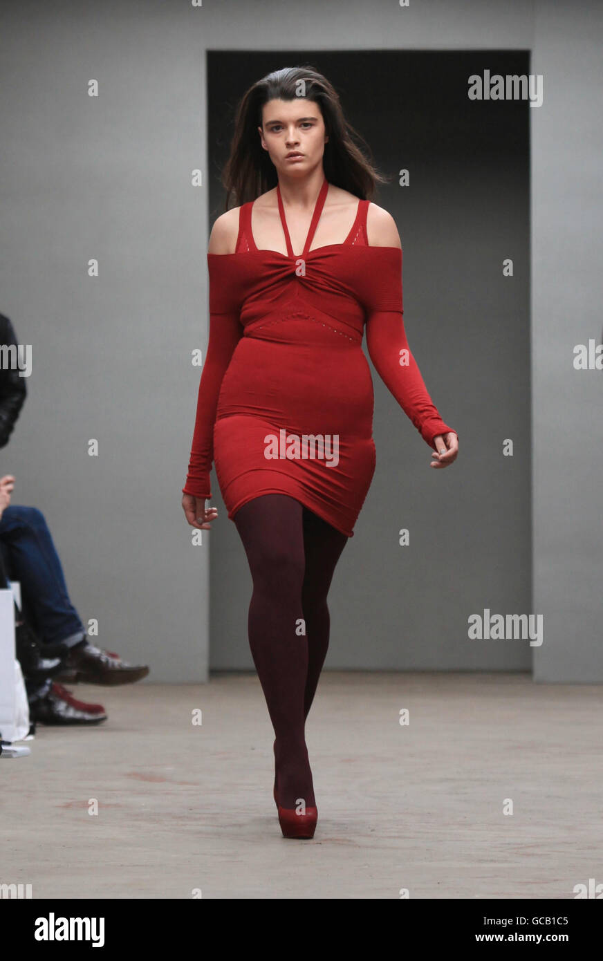 Model Crystal Renn on the catwalk during the Autumn/Winter 2010 Mark Fast show, at the Topshop Venue in Covent Garden, central London. Stock Photo