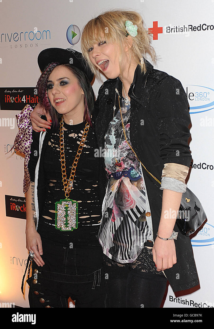 Lady Sovereign (left) and Katia Ivanova arrive for Lohan's Brits 4 Haiti party at Altitude in south west London. Stock Photo