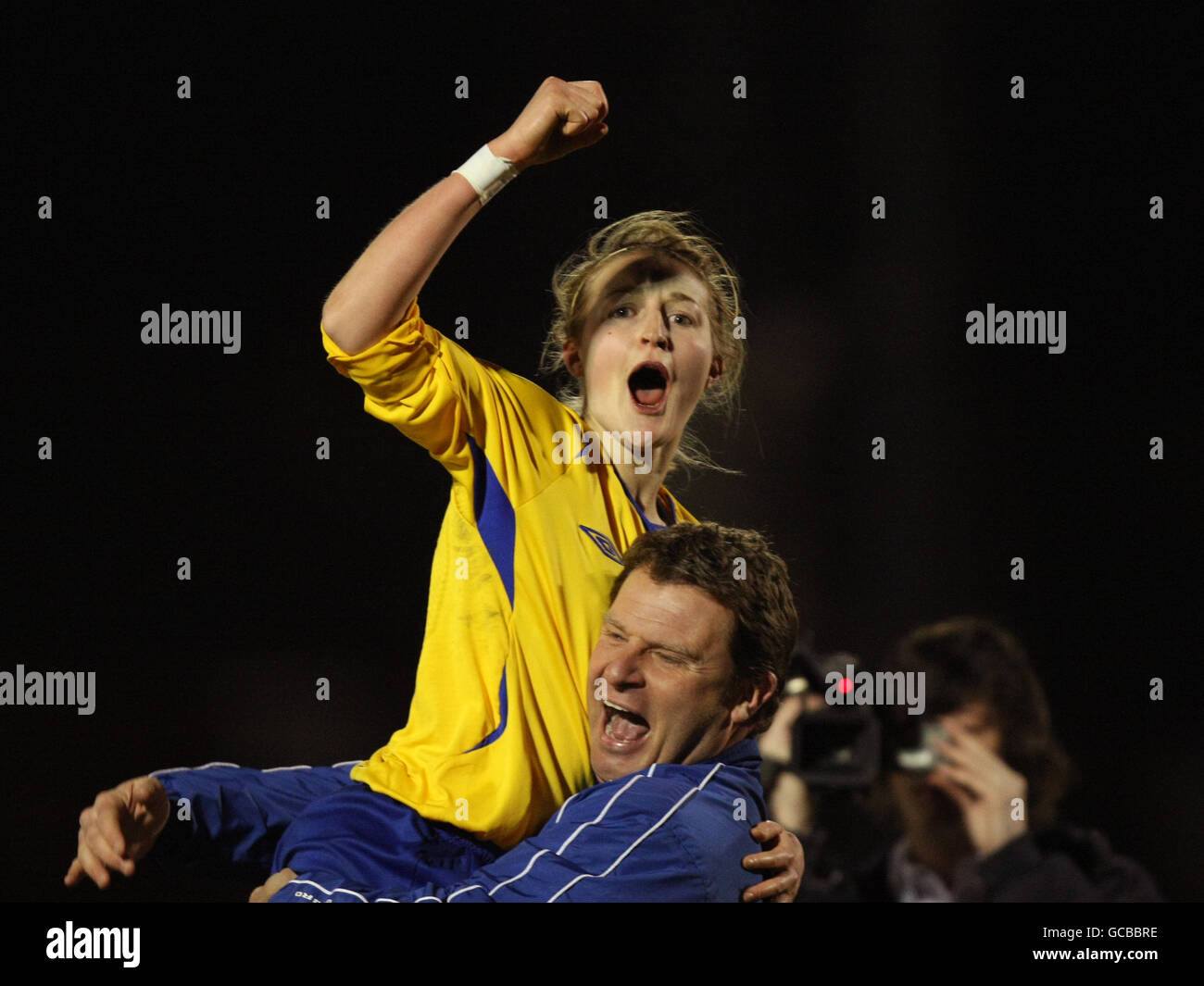 Leeds Carnegie's two goal scorer Ellen White (left) celebrates after