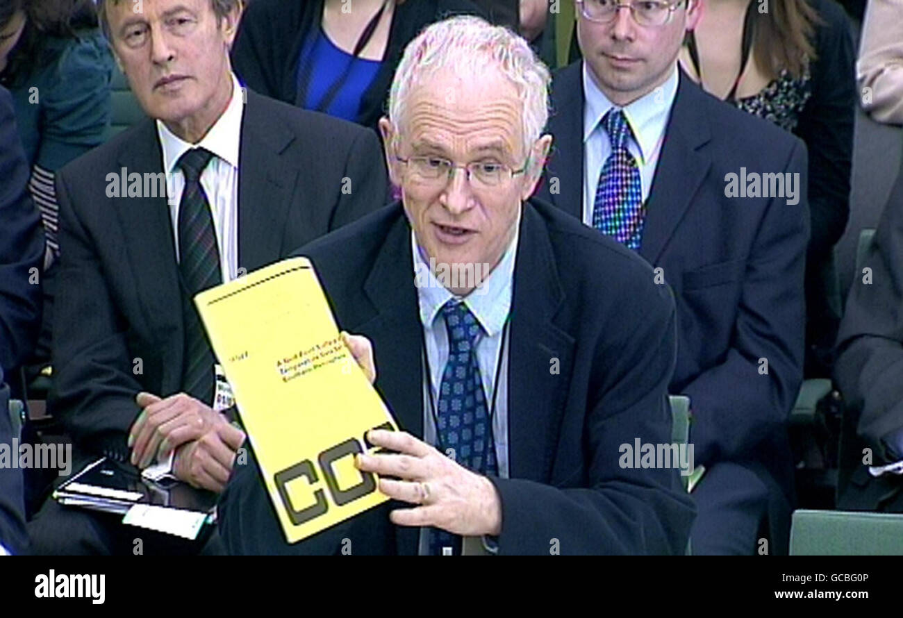 Professor Phil Jones, Director of the Climatic Research Unit, appears before the Science and Technology Committee in Portcullis House, London. Stock Photo