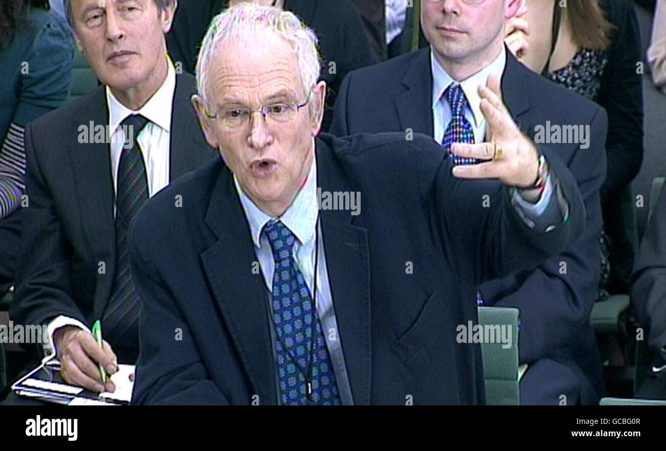 Professor Phil Jones, Director of the Climatic Research Unit, appears before the Science and Technology Committee in Portcullis House, London. Stock Photo