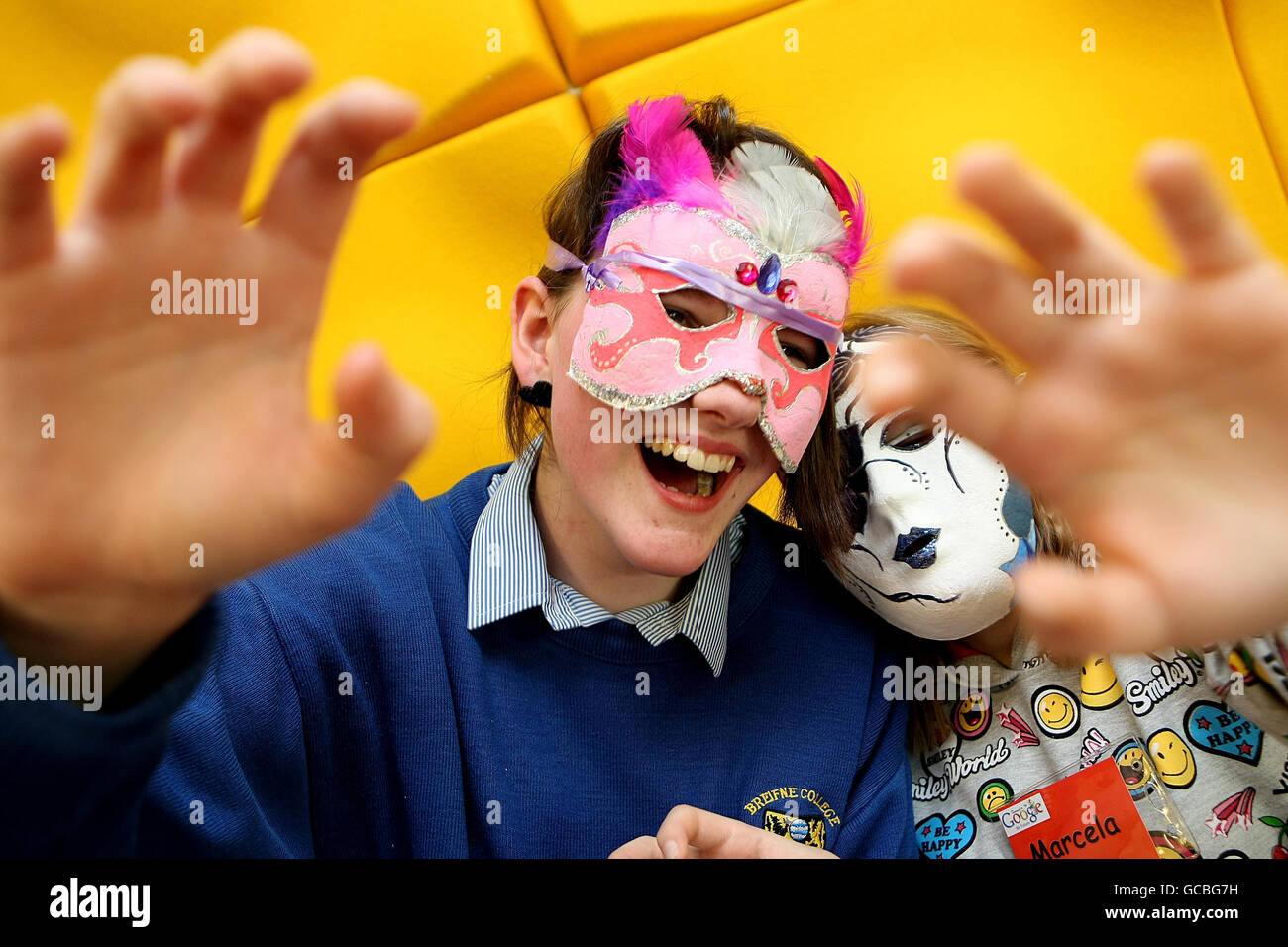 Shortlisted students in the Doodle 4 Google contest in Dublin enjoy their afternoon at Google HQ. Stock Photo