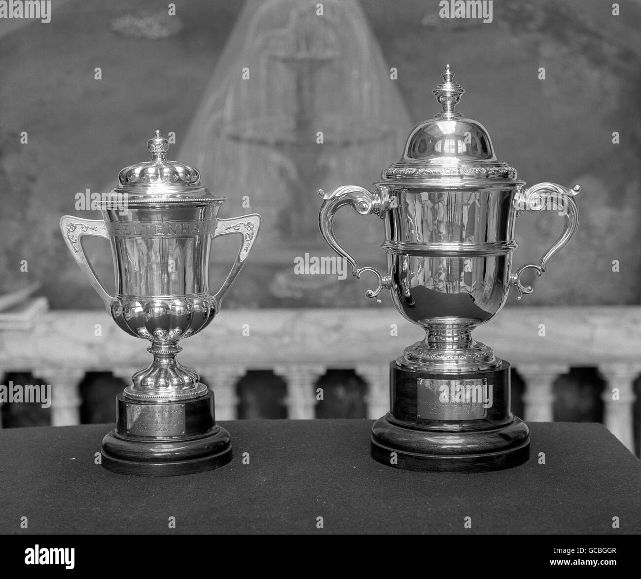 The Cheltenham Gold Cup from 1934 (l) and the 1933 version (r) Stock Photo