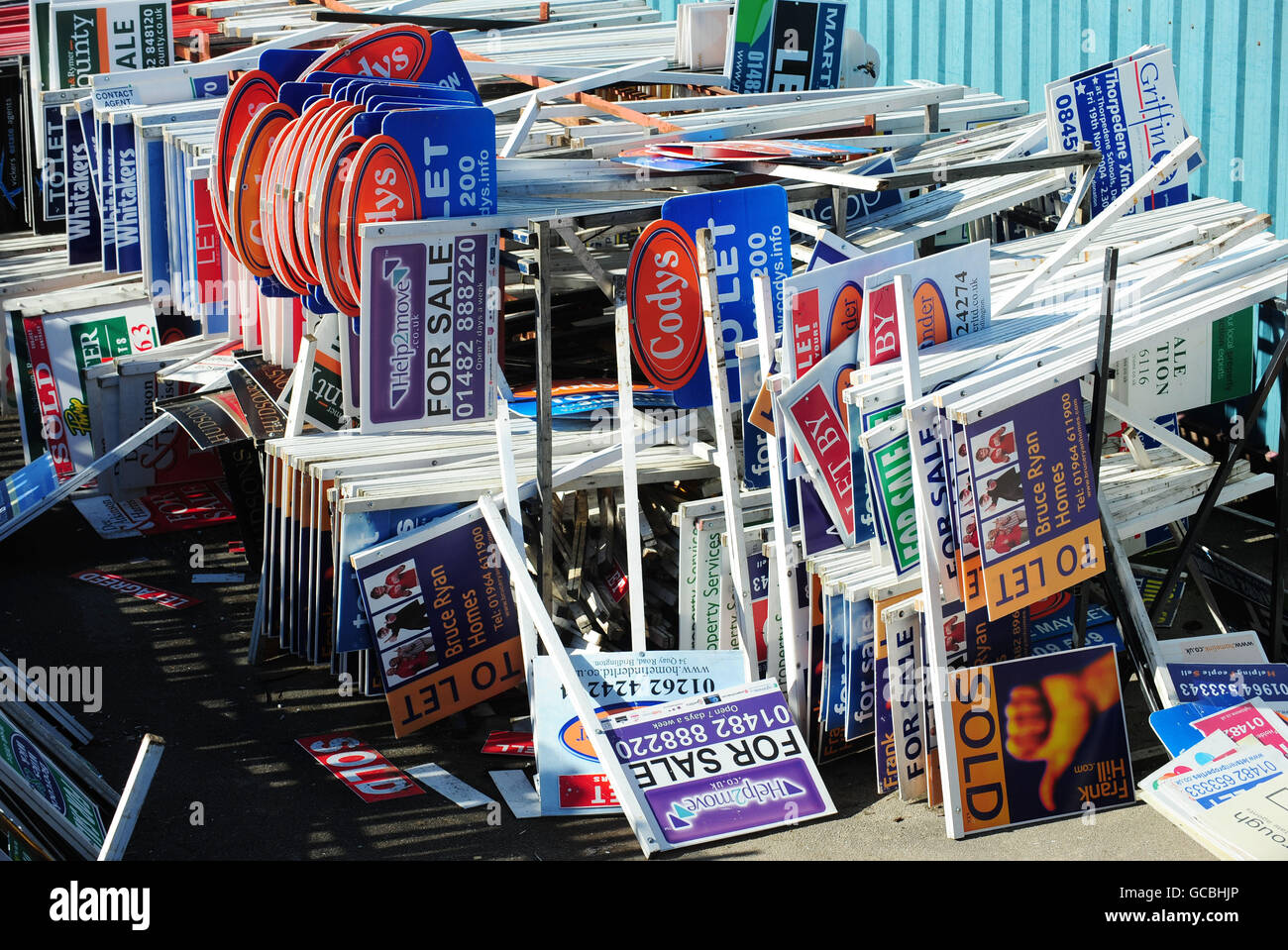 To let sold property stacked in yard in hull hires stock photography