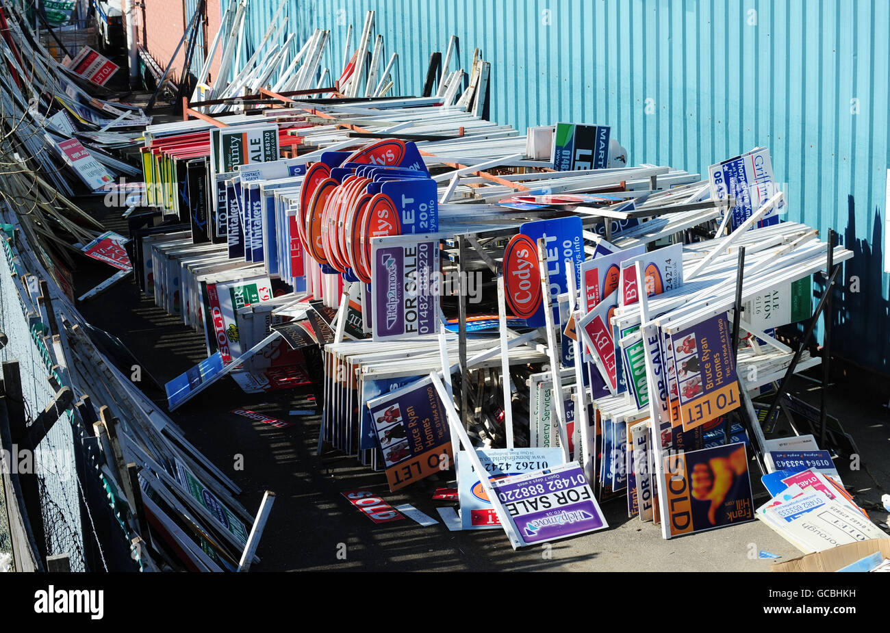 To let sold property stacked in yard in hull hires stock photography