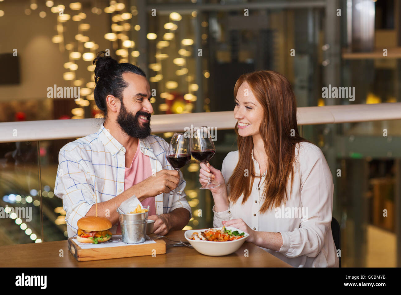 couple dining and drinking wine at restaurant Stock Photo