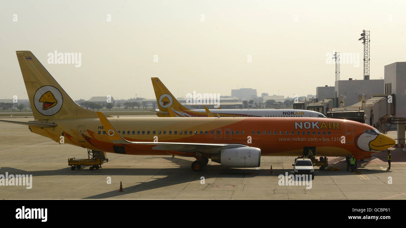 a airplane of nok air at the airport Don Muang  in the city of Bangkok in Thailand in Southeastasia. Stock Photo
