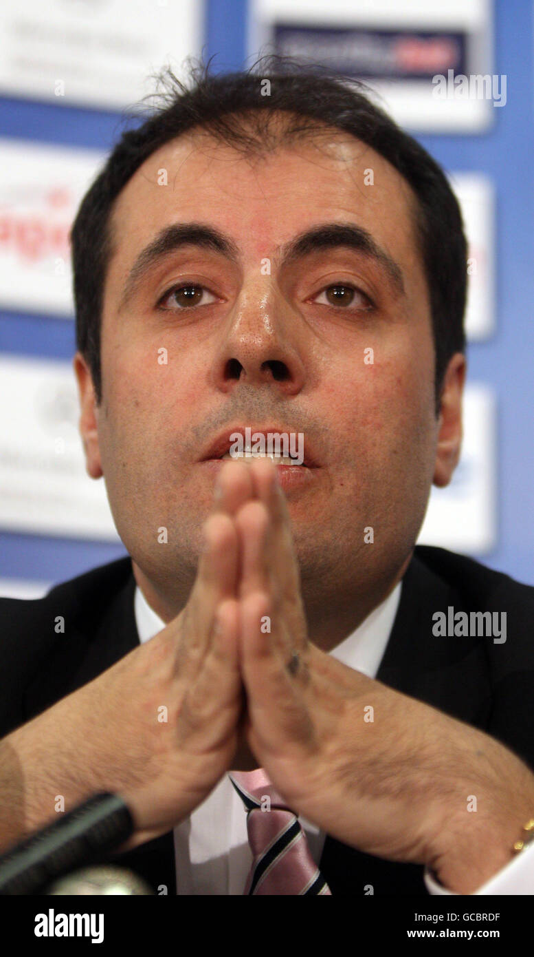 Administrator for Portsmouth FC Andrew Andronikou during a press conference at Fratton Park, Portsmouth. Stock Photo