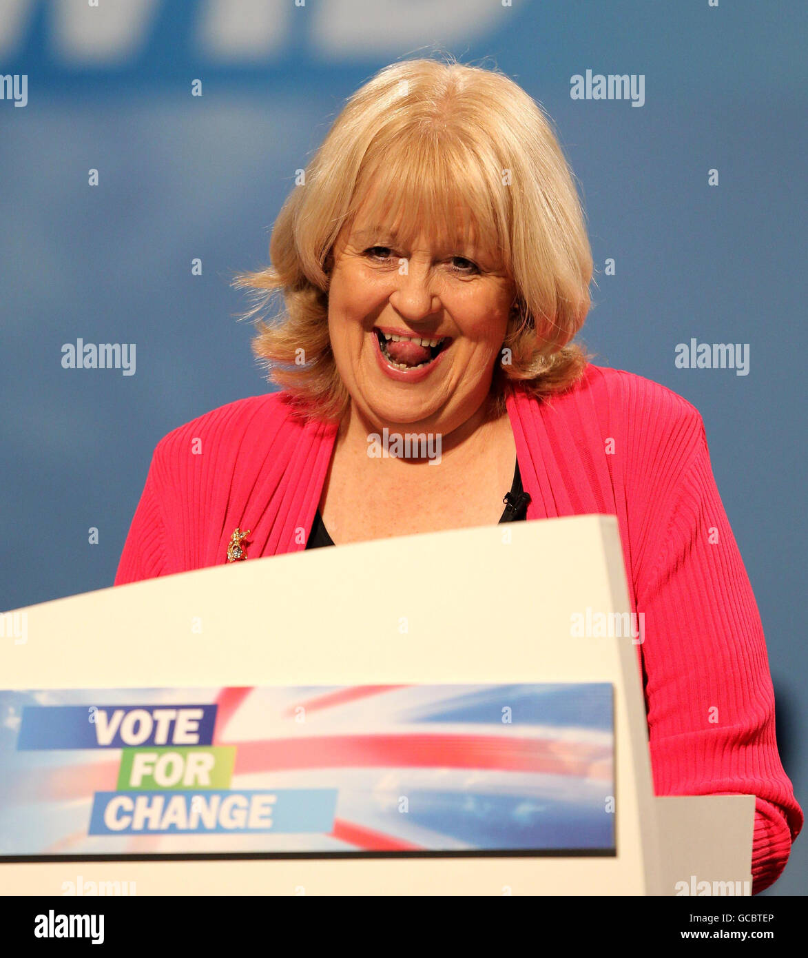 Cheryl Gillan MP, Shadow Secretary of State for Wales, speaks at the Welsh Conservative conference in Llandudno, Wales. Stock Photo