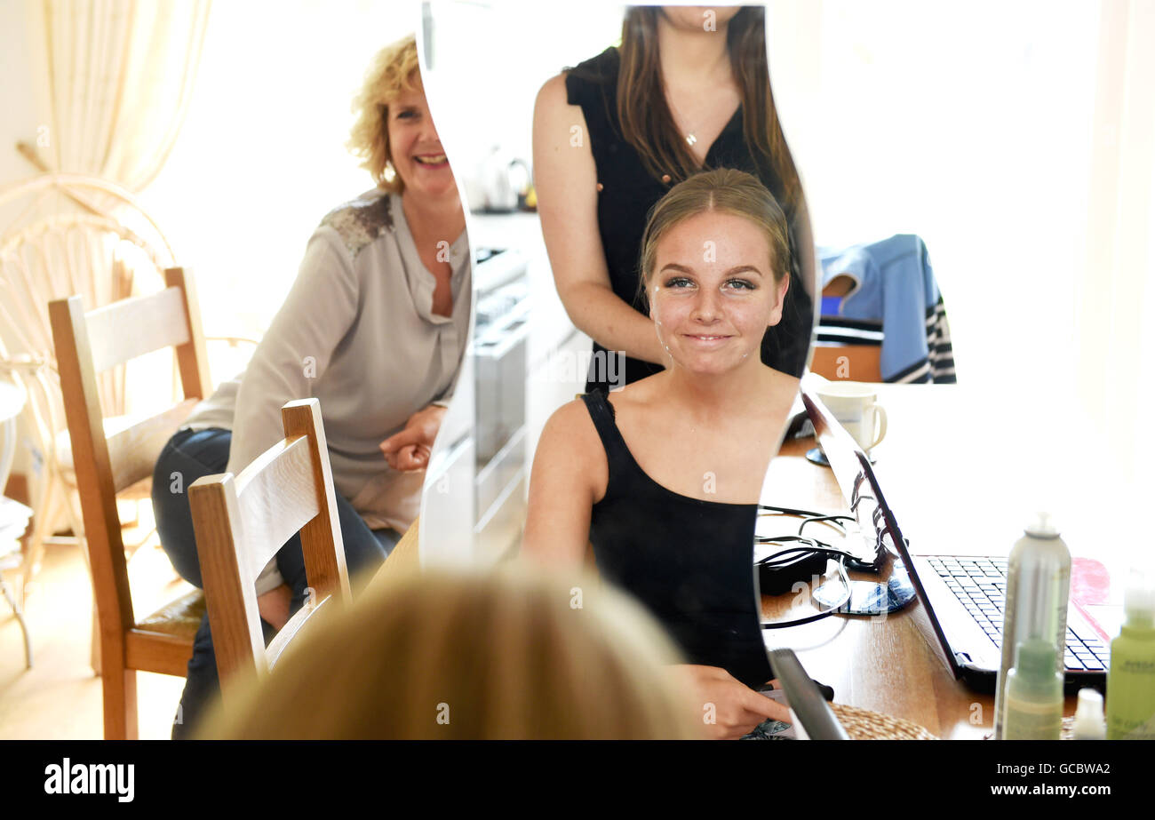 Teenage Girl Of 16 Has Her Hair Done At Home Ready For Her Prom