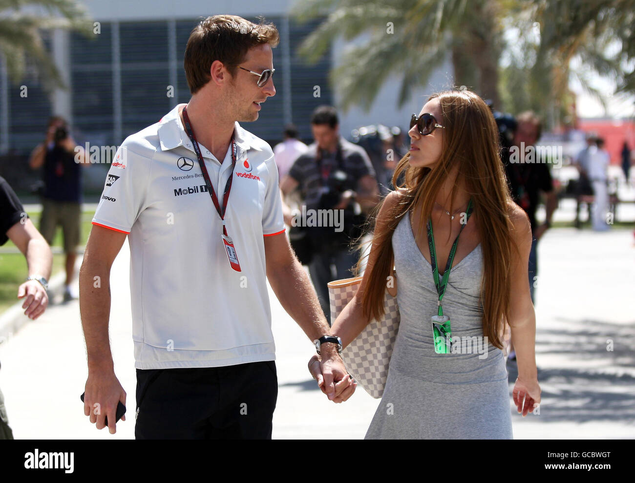 Great Britain's Jenson Button with his girlfriend Jessica Michibata