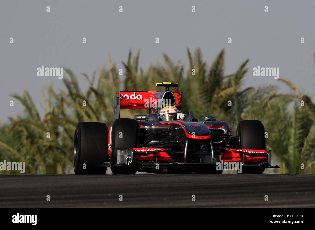 McLaren's Lewis Hamilton on his way to third place during the Gulf Air Bahrain Grand Prix at the Bahrain International Circuit in Sakhir, Bahrain. Stock Photo