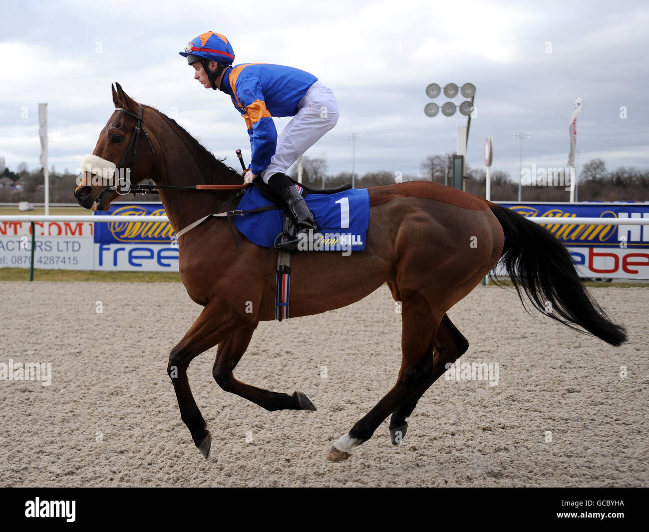 Horse Racing - William Hill Lincoln Trial Day - Wolverhampton Racecourse. Extraterrestrial ridden by Lee Topliss goes to post Stock Photo