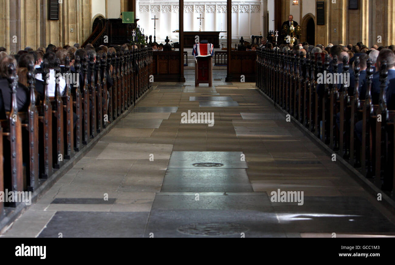 The coffin of Senior Aircraftman (SAC) Luke Southgate of 2 Squadron RAF Regiment in St Mary's Church, during his funeral in Bury St Edmunds, Suffolk. Stock Photo